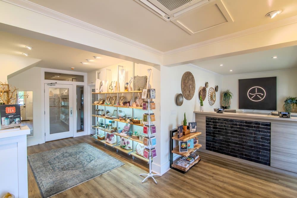 Reception and boutique area inside The Knotstop spa in San Diego's Bankers Hill neighborhood.